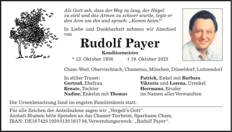 Traueranzeige Rudolf Payer