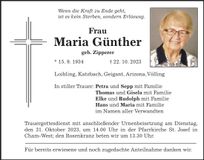 Traueranzeige Maria Günther