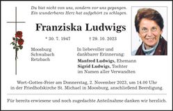 Traueranzeige Franziska Ludwigs