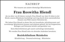 Traueranzeige Roswitha Hiendl