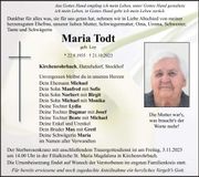 Traueranzeige Maria Todt