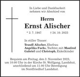 Traueranzeige Ernst Alischer