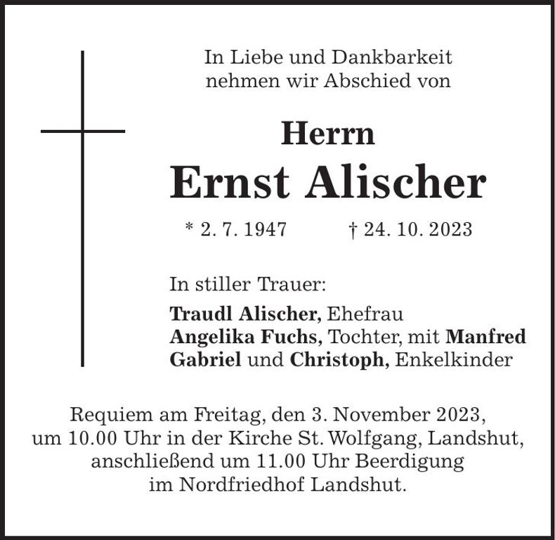 Traueranzeige Ernst Alischer
