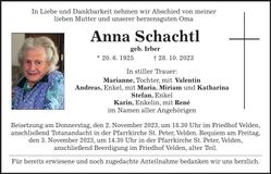 Traueranzeige Anna Schachtl