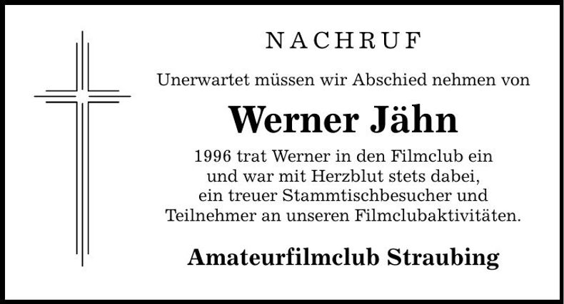 Traueranzeige Werner Jähn