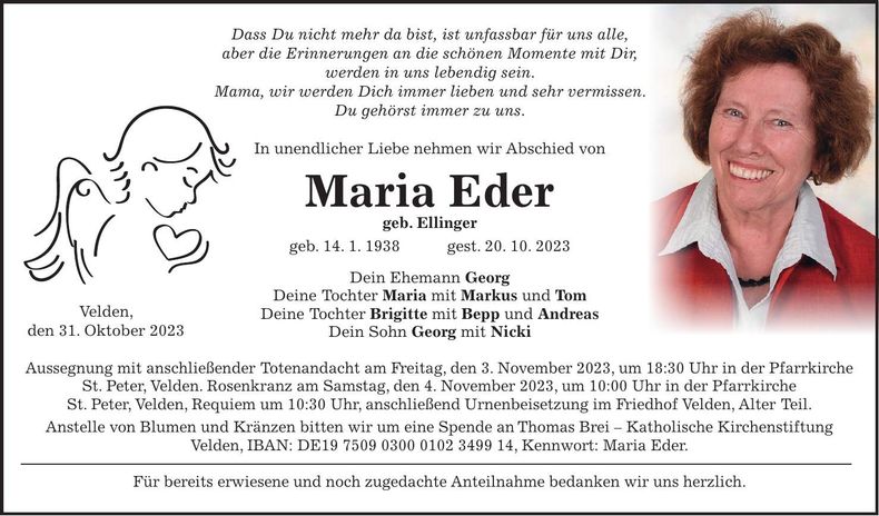 Traueranzeige Maria Eder