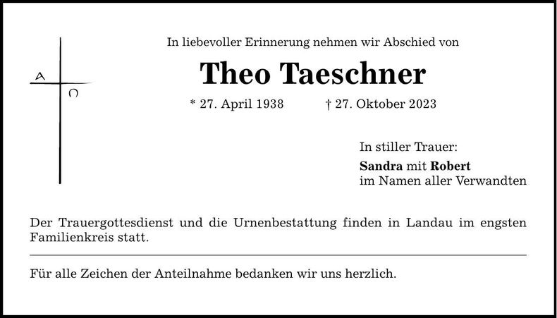 Traueranzeige Theo Taeschner