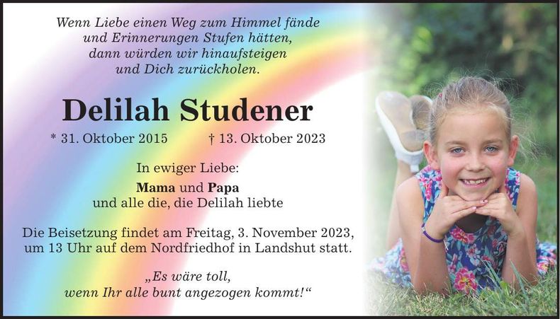 Traueranzeige Delilah Studener