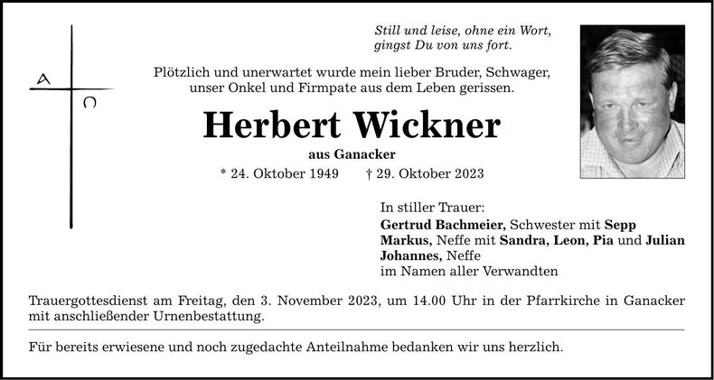 Traueranzeige Herbert Wickner