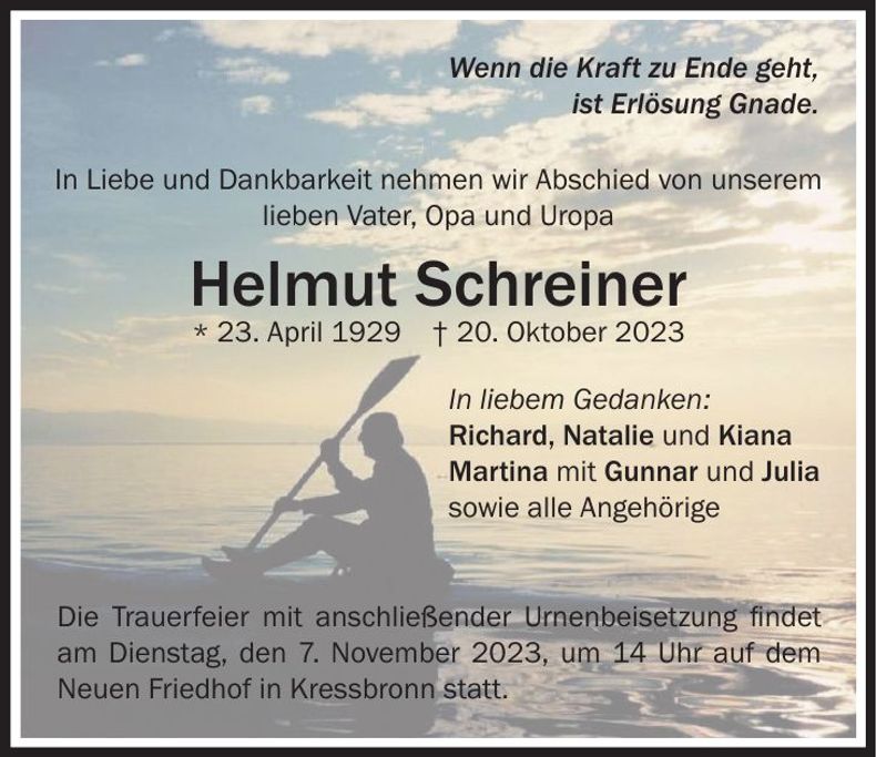 Traueranzeige Helmut Schreiner
