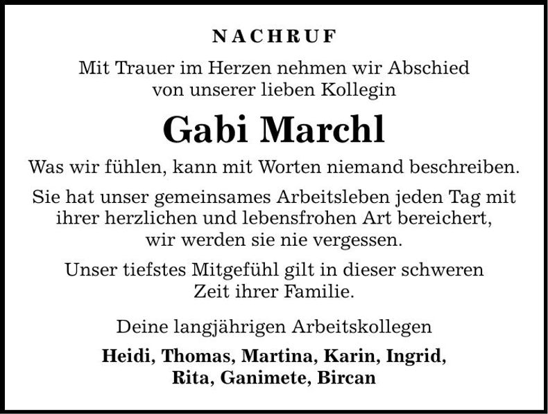 Traueranzeige Gabi Marchl