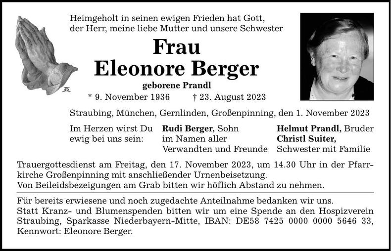 Traueranzeige Eleonore Berger