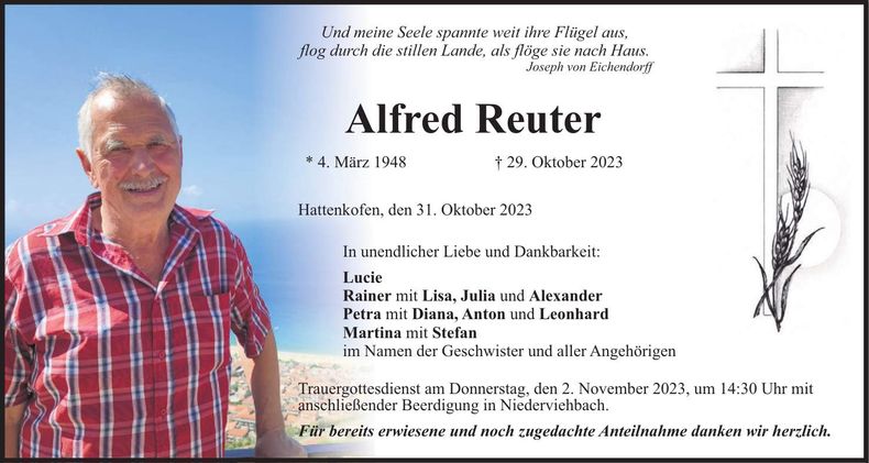 Traueranzeige Alfred Reuter