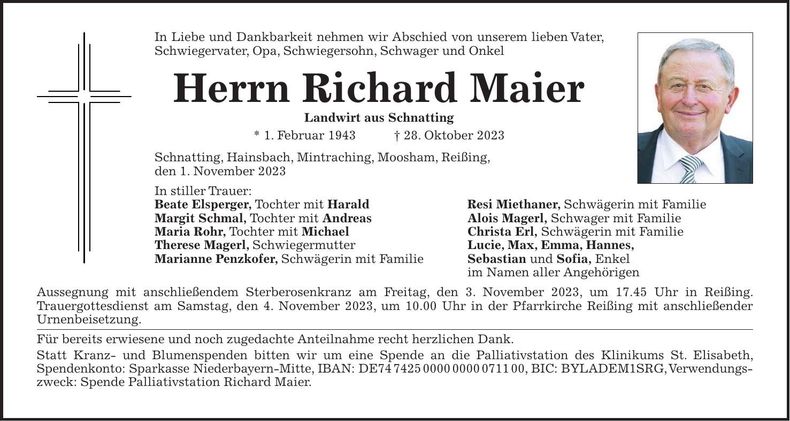 Traueranzeige Richard Maier