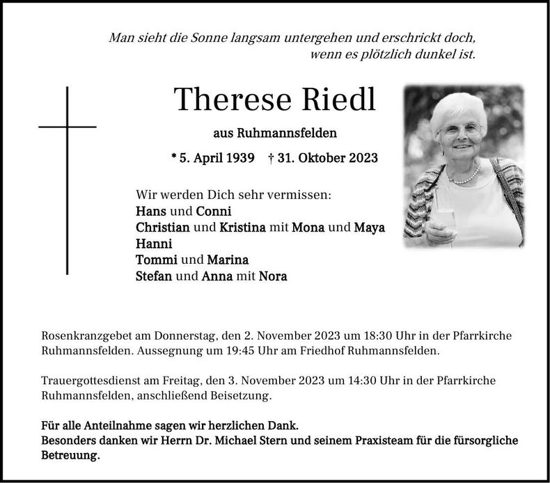 Traueranzeige Theresa Riedl