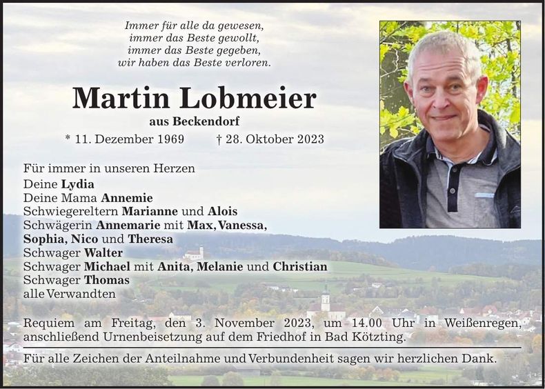 Traueranzeige Martin Lobmeier