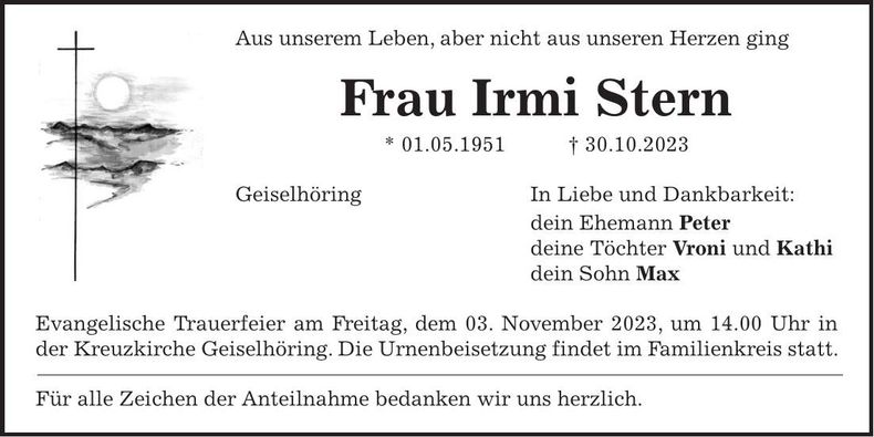 Traueranzeige Irmi Stern