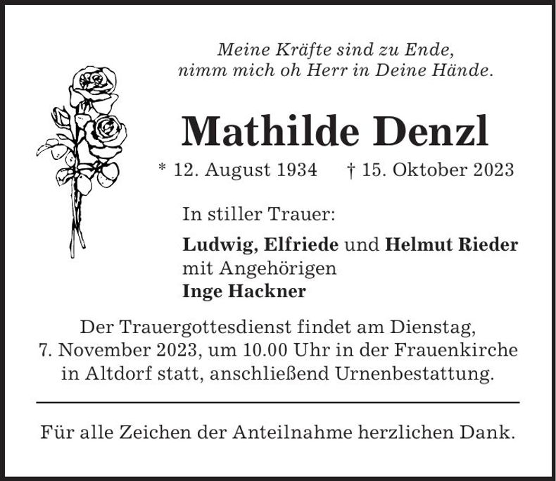 Traueranzeige Mathilde Denzl