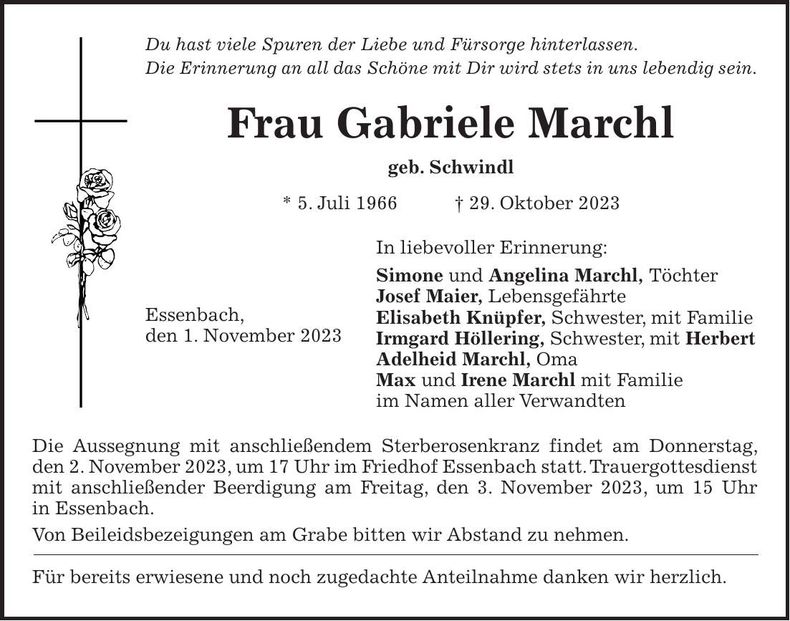 Traueranzeige Gabriele Marchl