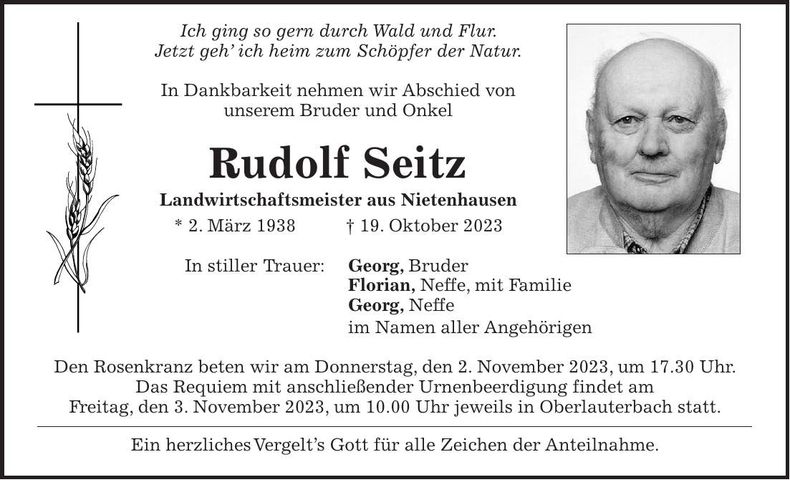 Traueranzeige Rudolf Seitz