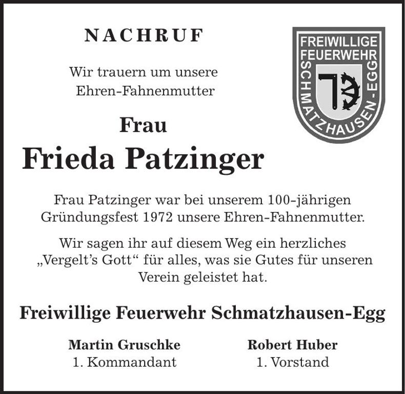 Traueranzeige Frieda Patzinger
