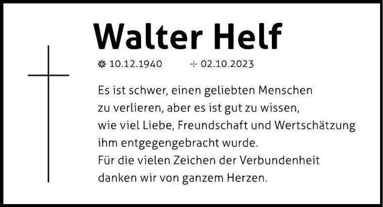 Traueranzeige Walter Helf