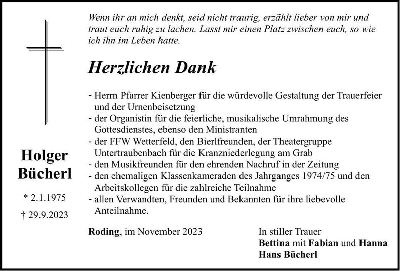 Traueranzeige Holger Bücherl