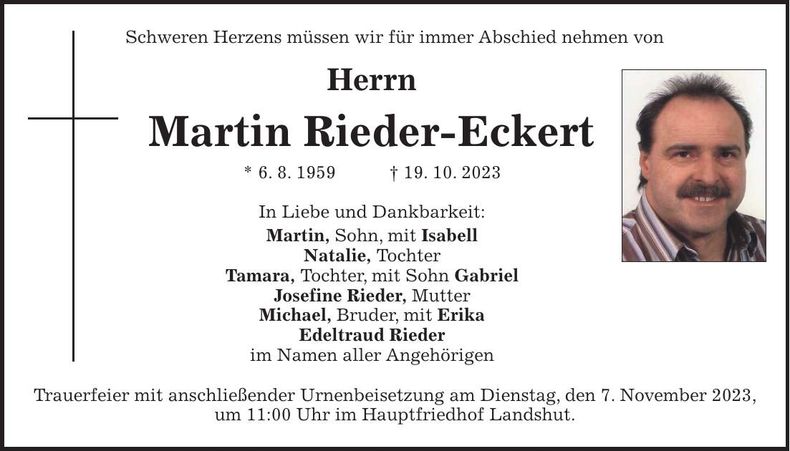 Traueranzeige Martin Rieder-Eckert