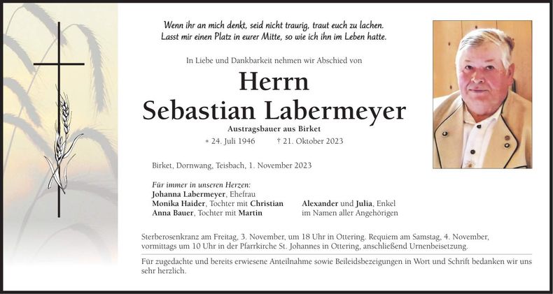 Traueranzeige Sebastian Labermeyer