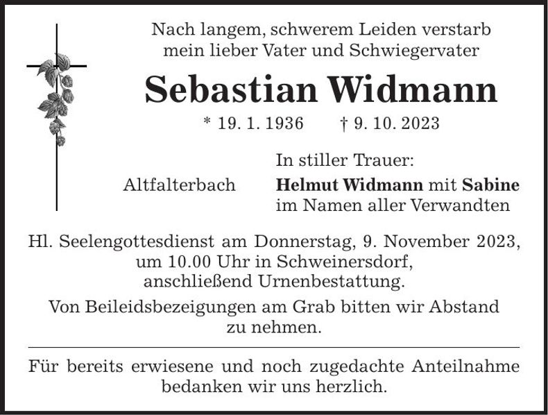 Traueranzeige Sebastian Widmann
