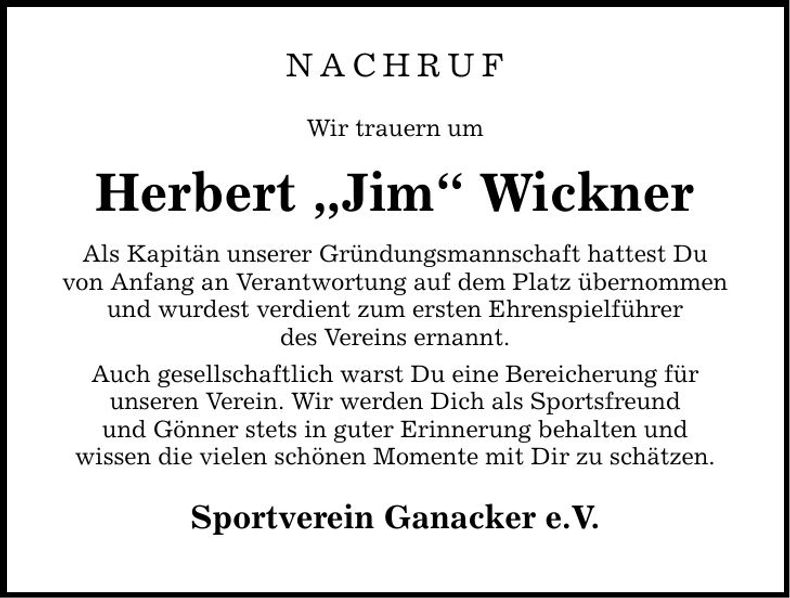 Traueranzeige Herbert Wickner