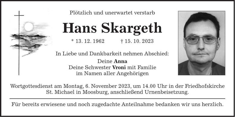 Traueranzeige Hans Skargeth
