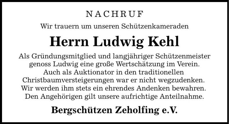 Traueranzeige Ludwig Kehl
