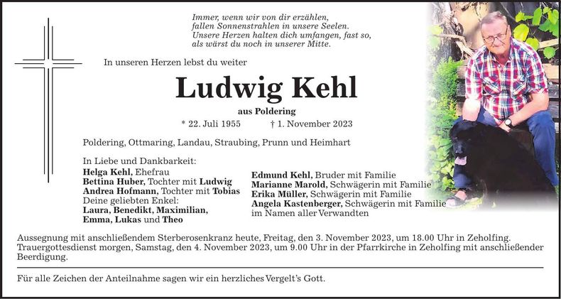 Traueranzeige Ludwig Kehl