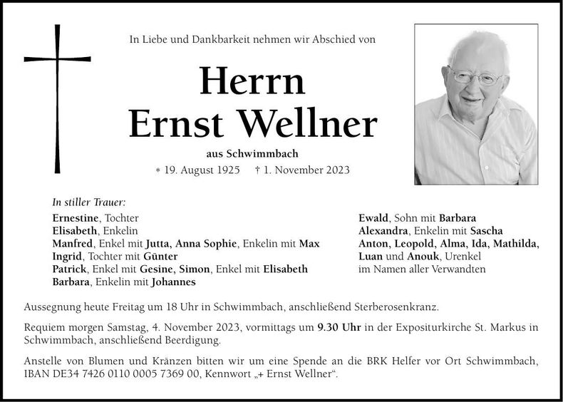 Traueranzeige Ernst Wellner
