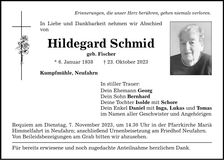 Traueranzeige Hilegard Schmid