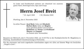 Traueranzeige Josef Breit