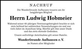 Traueranzeige Luwig Hobmeier