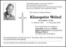 Traueranzeige Klauspeter Welzel