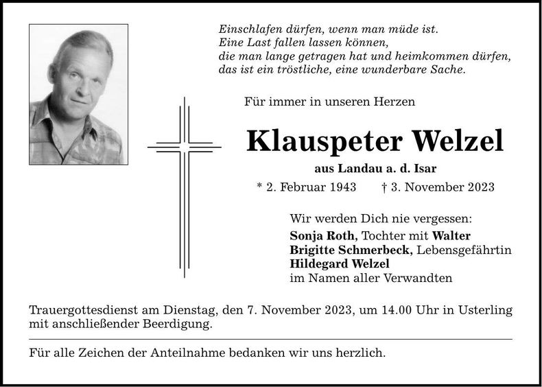 Traueranzeige Klauspeter Welzel