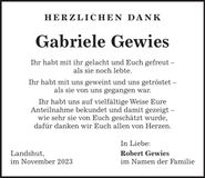 Traueranzeige Gabriele Gewies