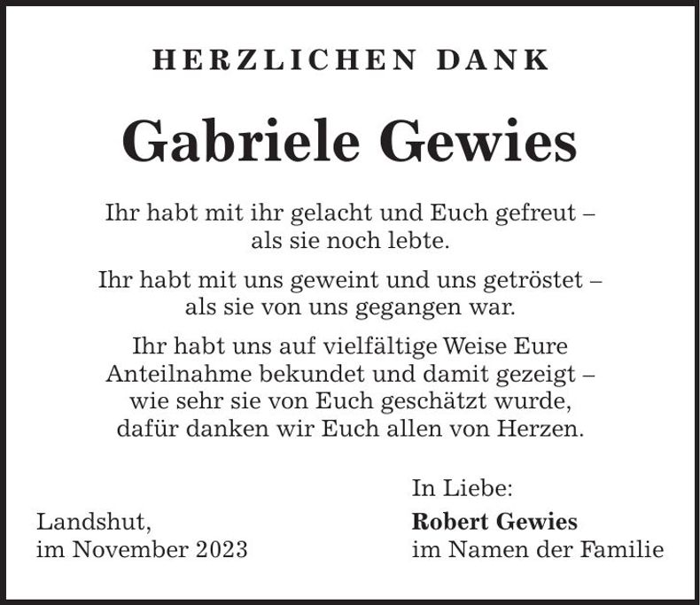 Traueranzeige Gabriele Gewies