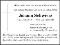 Traueranzeige Johann Schwierz