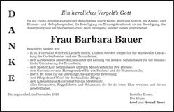 Traueranzeige Barbara Bauer