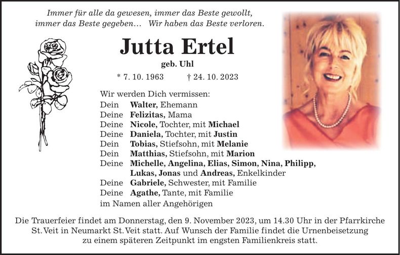 Traueranzeige Jutta Ertel