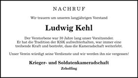 Traueranzeige Ludwig Kehl