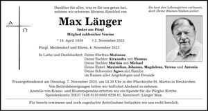 Traueranzeige Max Länger