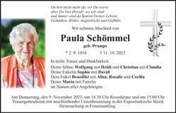 Traueranzeige Paula Schömmel