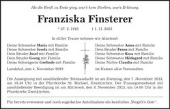 Traueranzeige Franziska Finsterer