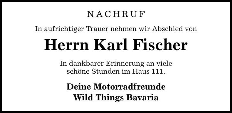 Traueranzeige Karl Fischer